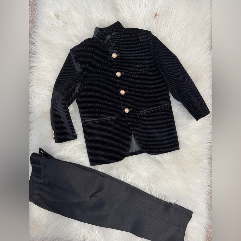 Black Velvet Kids matching set and pant with Gold Buttons toddler party wear